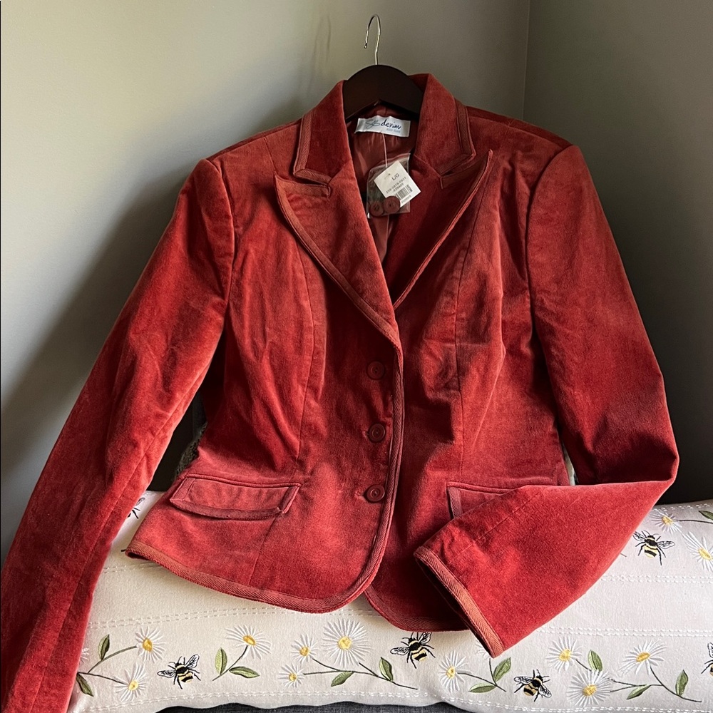 New 🧡Burnt Orange Cotton Velvet -Like Blazer